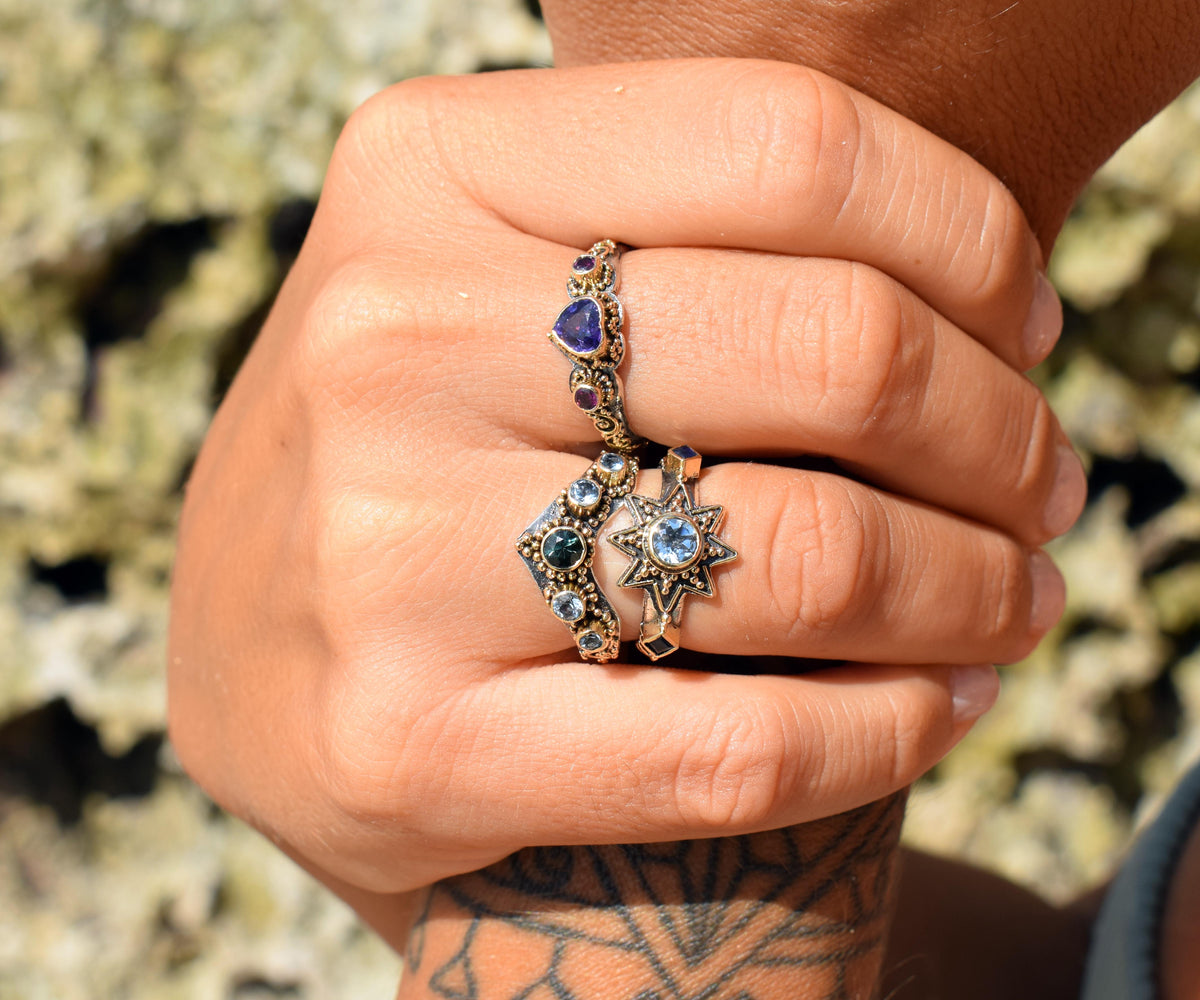 Anillo Cosmic Venus Aguamarina