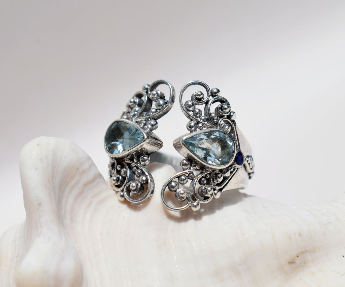 Anillo Open Butterfly Aguamarina
