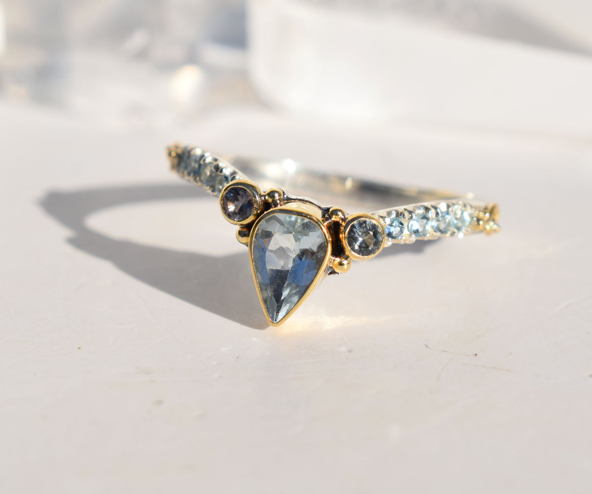 Anillo Tribu Fusión Aguamarina