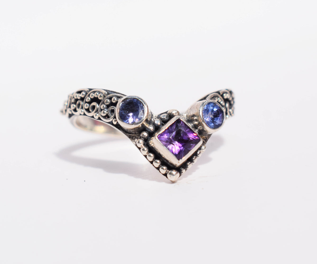 Anillo Fusion Princess Amatista y Tanzanitas