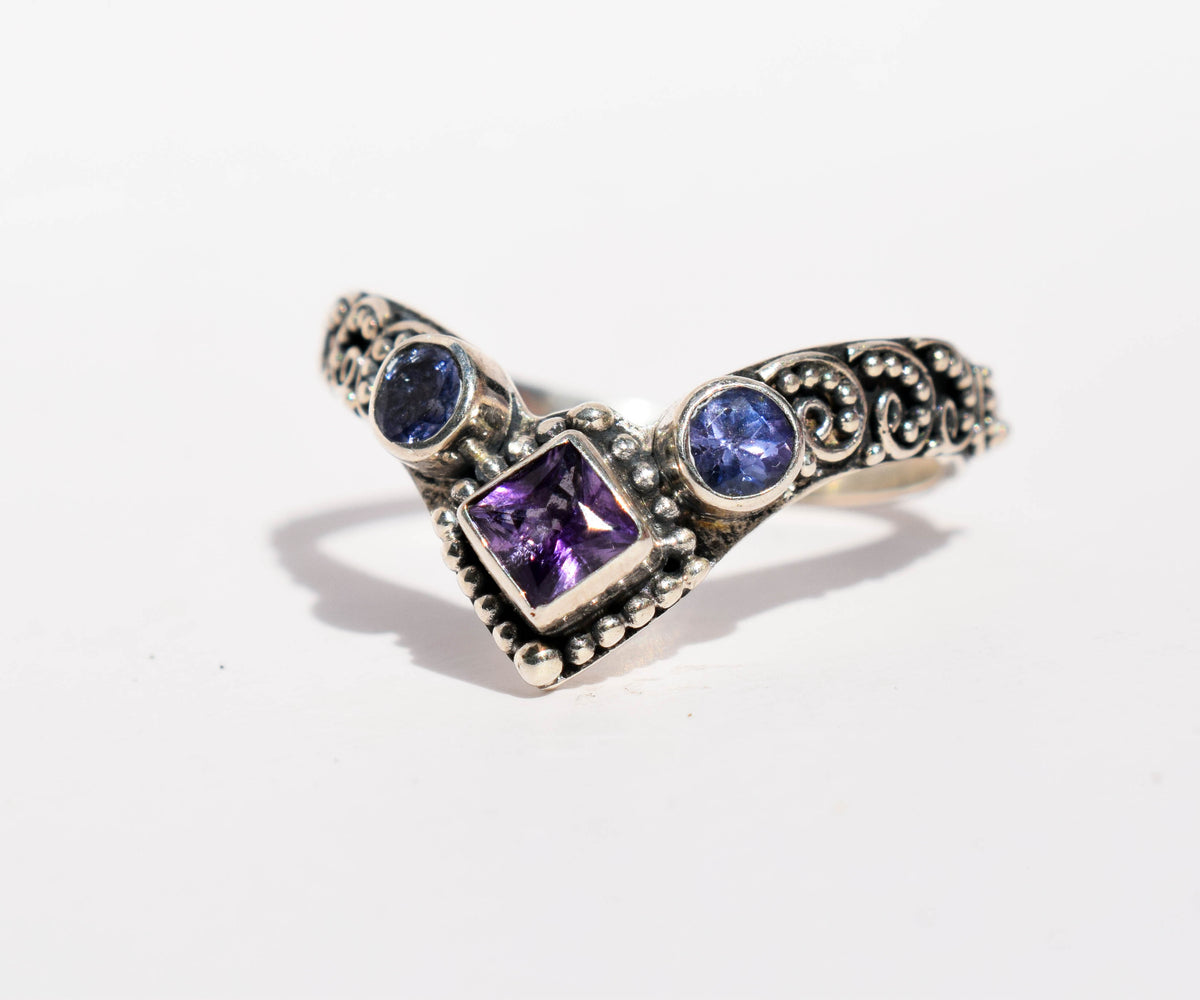 Anillo Fusion Princess Amatista y Tanzanitas