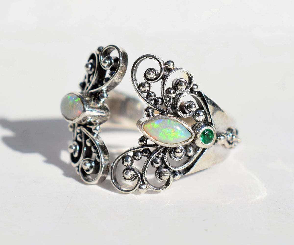 Anillo Open Butterfly Opalo Esmeralda