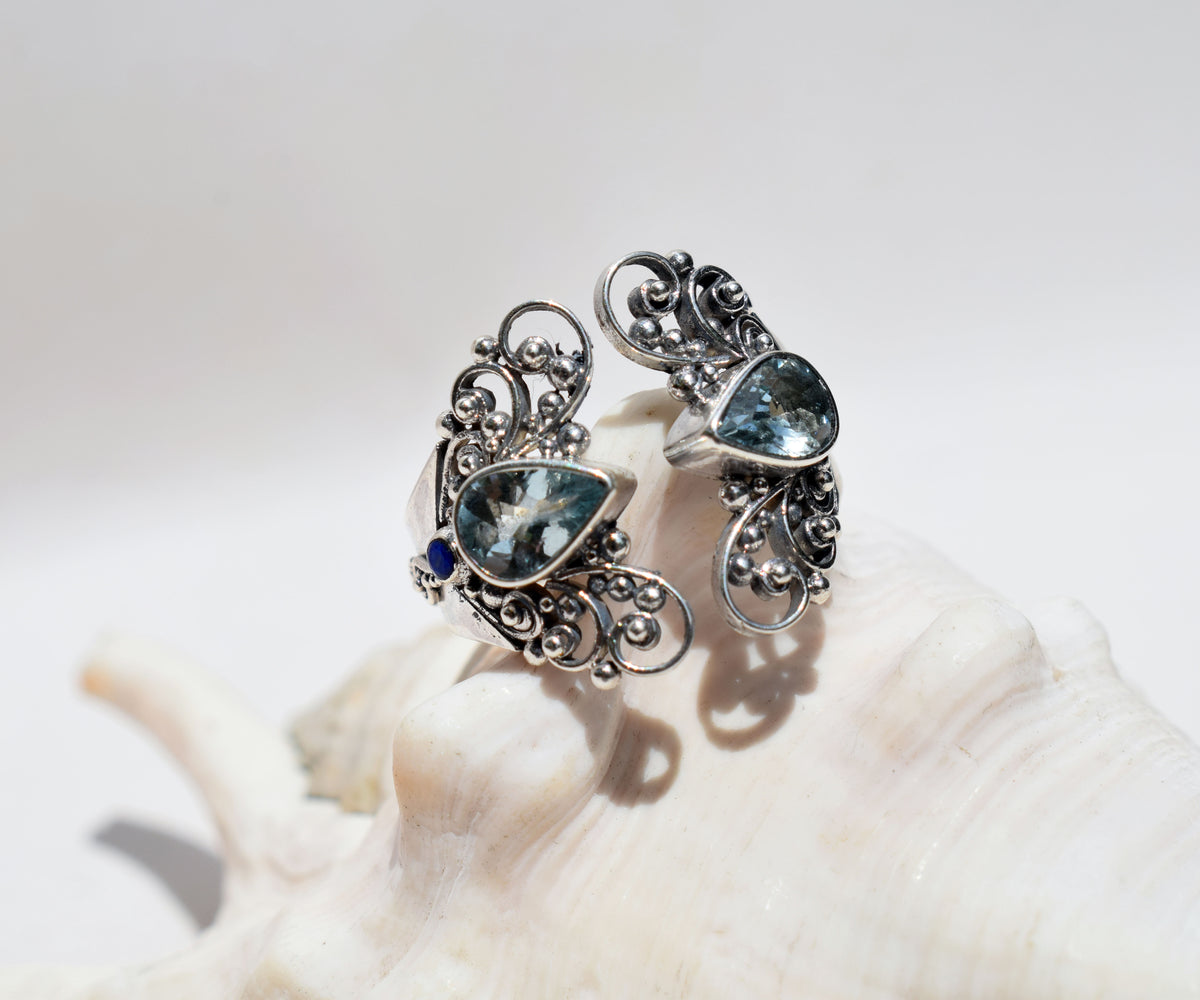 Anillo Open Butterfly Aguamarina