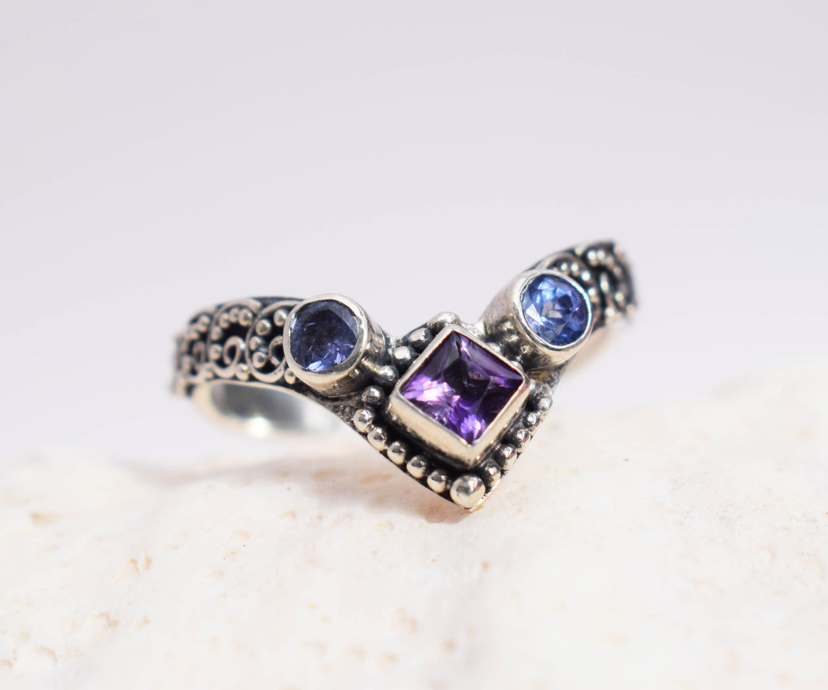 Anillo Fusion Princess Amatista y Tanzanitas