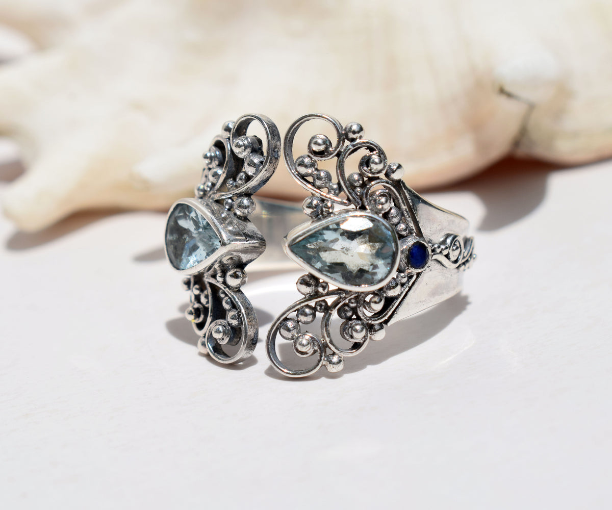 Anillo Open Butterfly Aguamarina