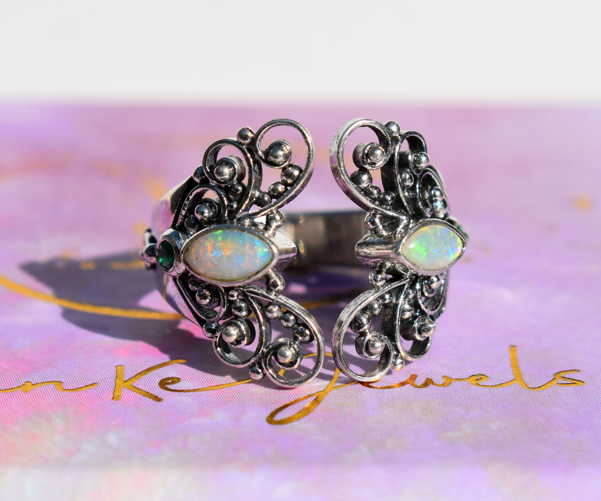 Anillo Open Butterfly Opalo Esmeralda
