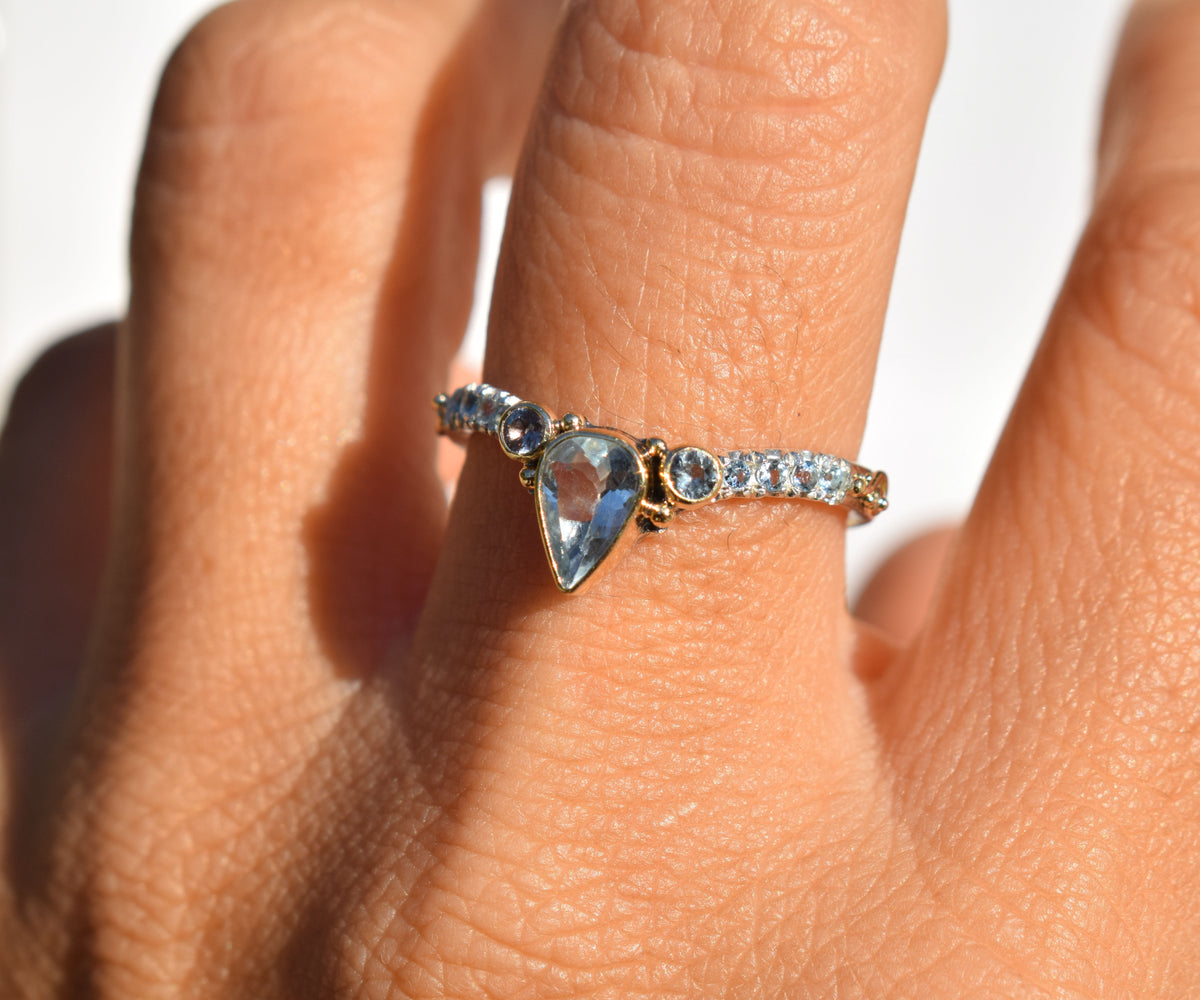 Anillo Tribu Fusión Aguamarina