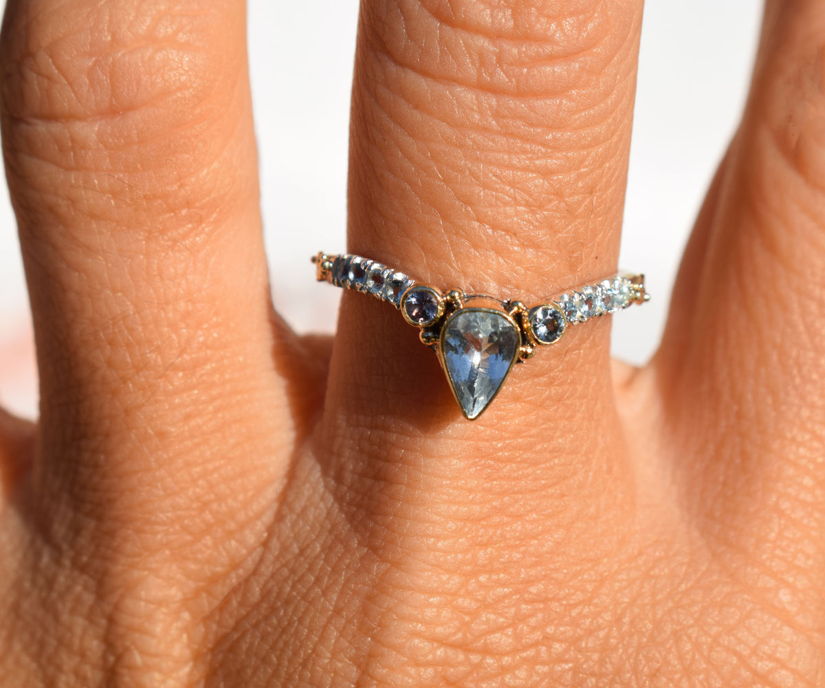 Anillo Tribu Fusión Aguamarina