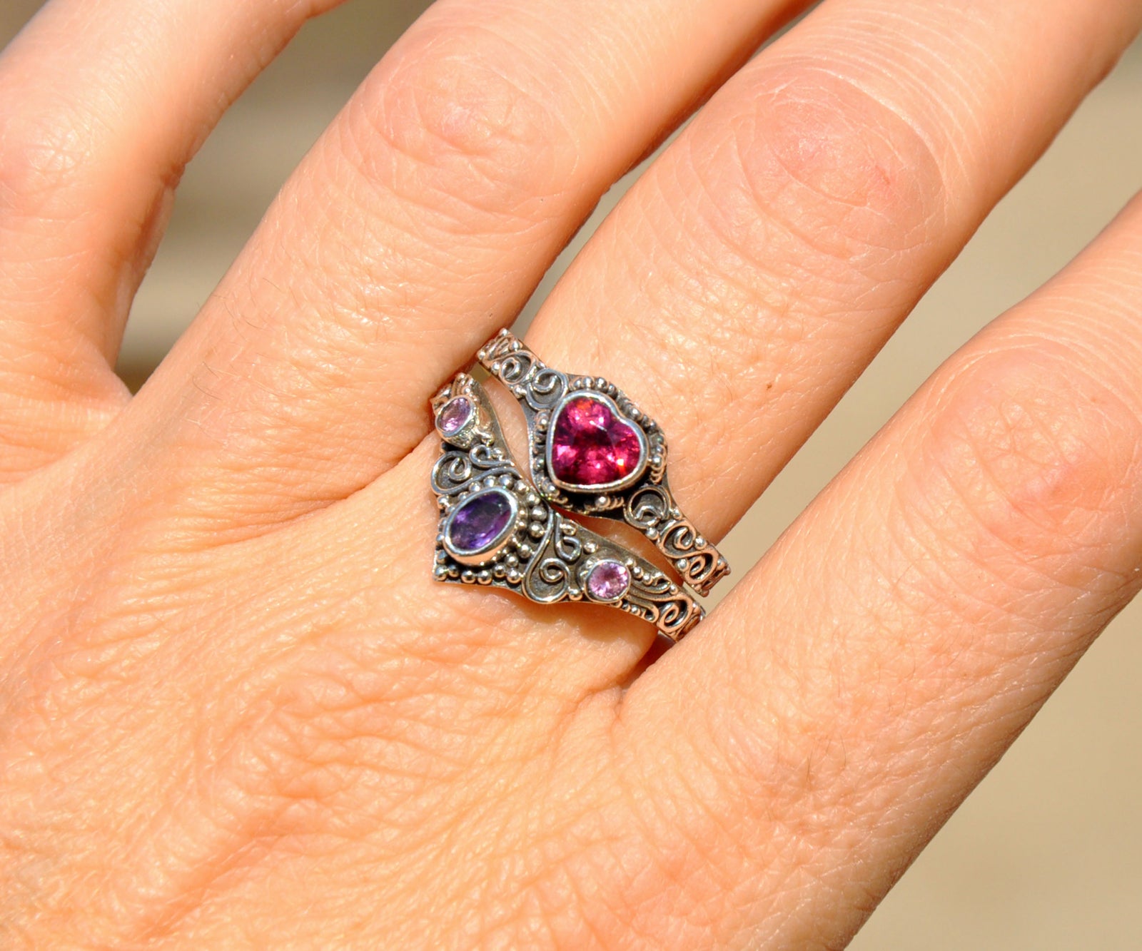 Anillo Fusión Amatista Zafiro rosado