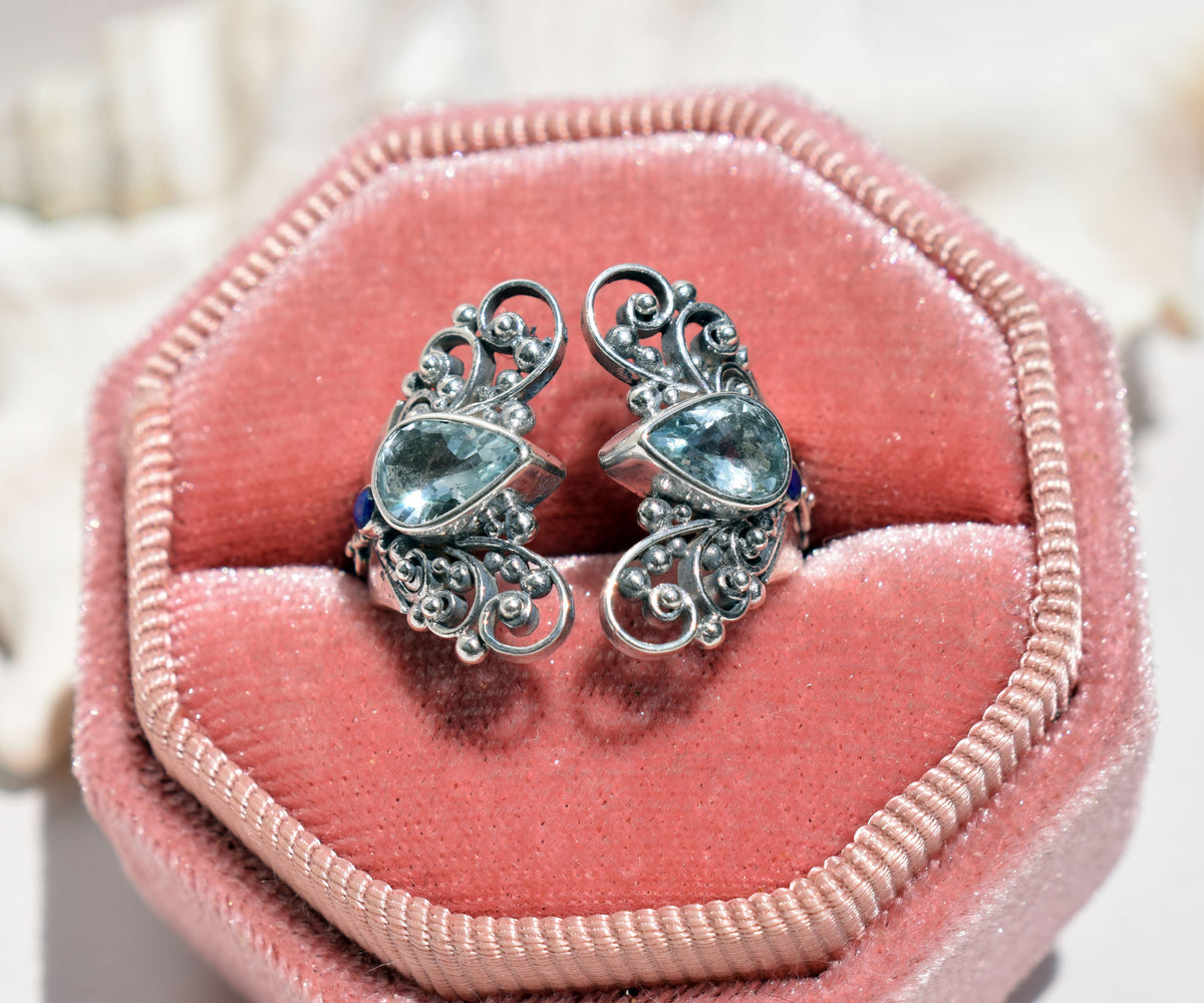 Anillo Open Butterfly Aguamarina