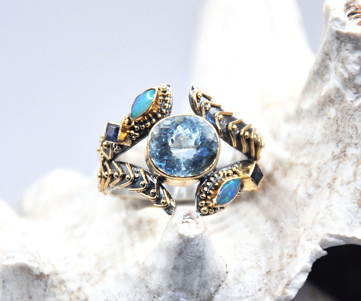 Anillo Kundalini Polaris Aguamarina