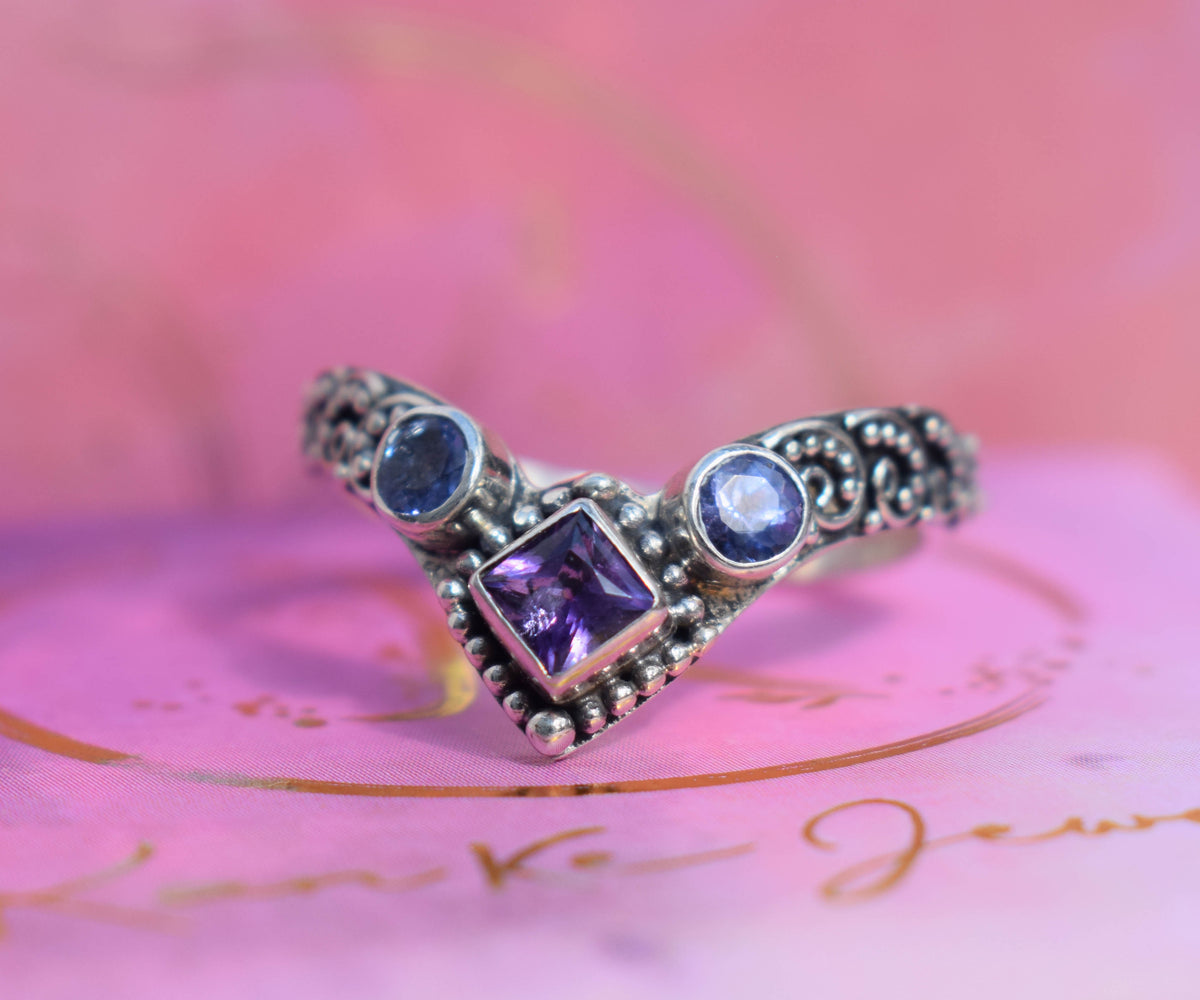 Anillo Fusion Princess Amatista y Tanzanitas