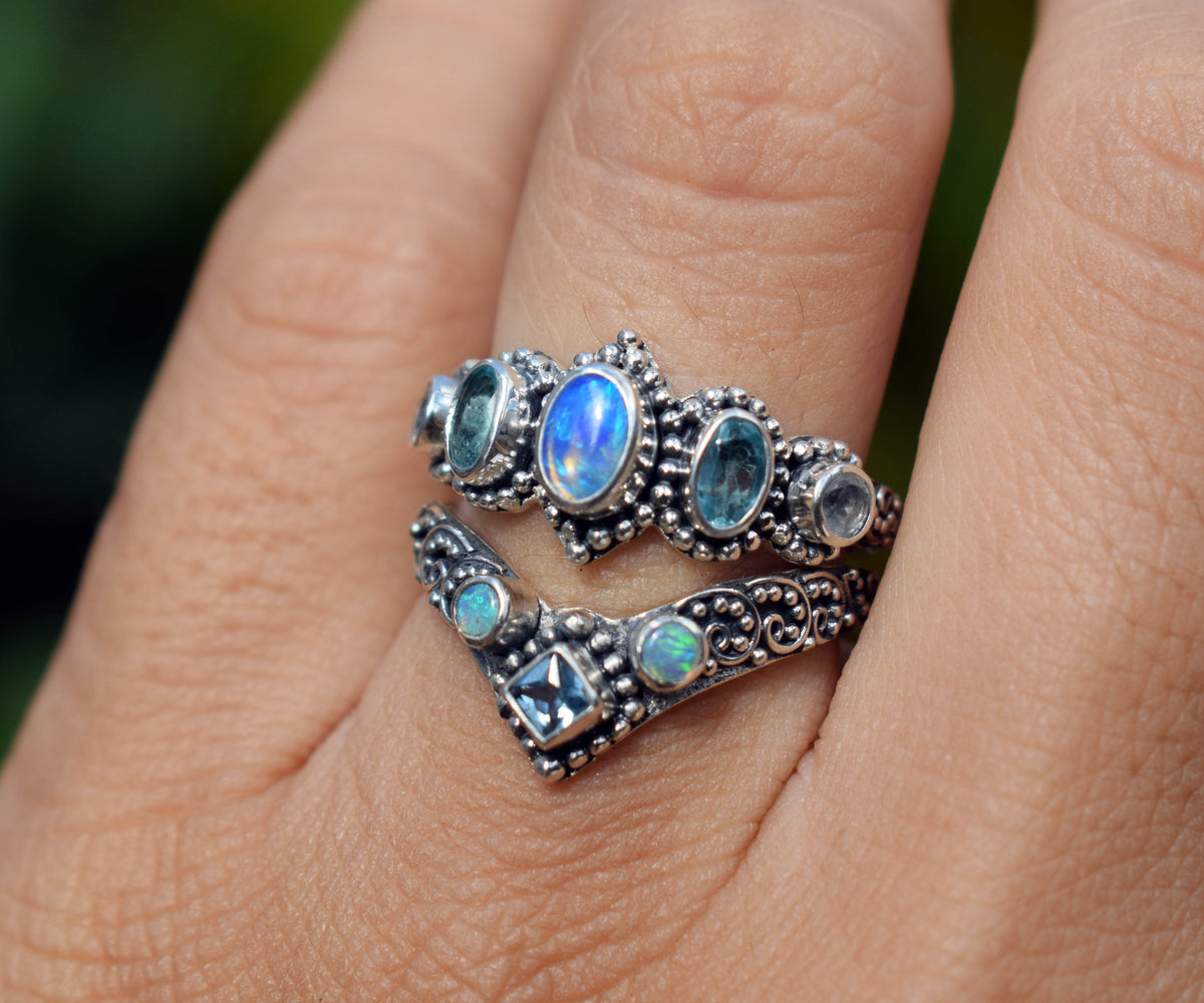 Anillo Fusion Princess Aguamarina y Opalos