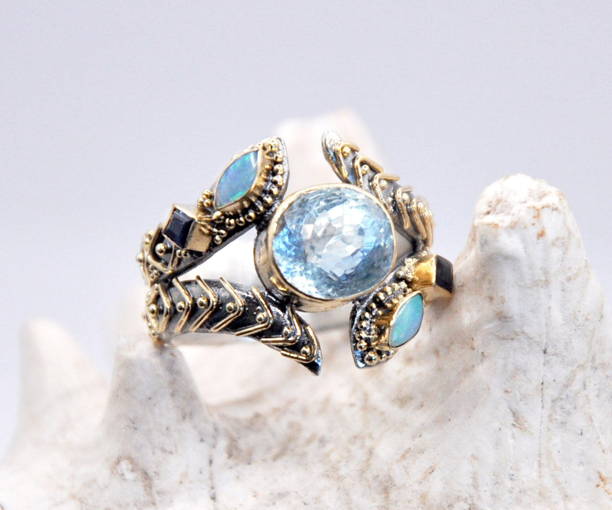 Anillo Kundalini Polaris Aguamarina