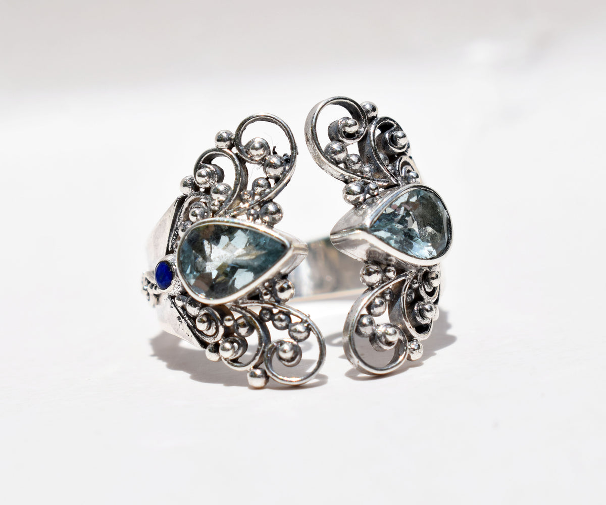 Anillo Open Butterfly Aguamarina