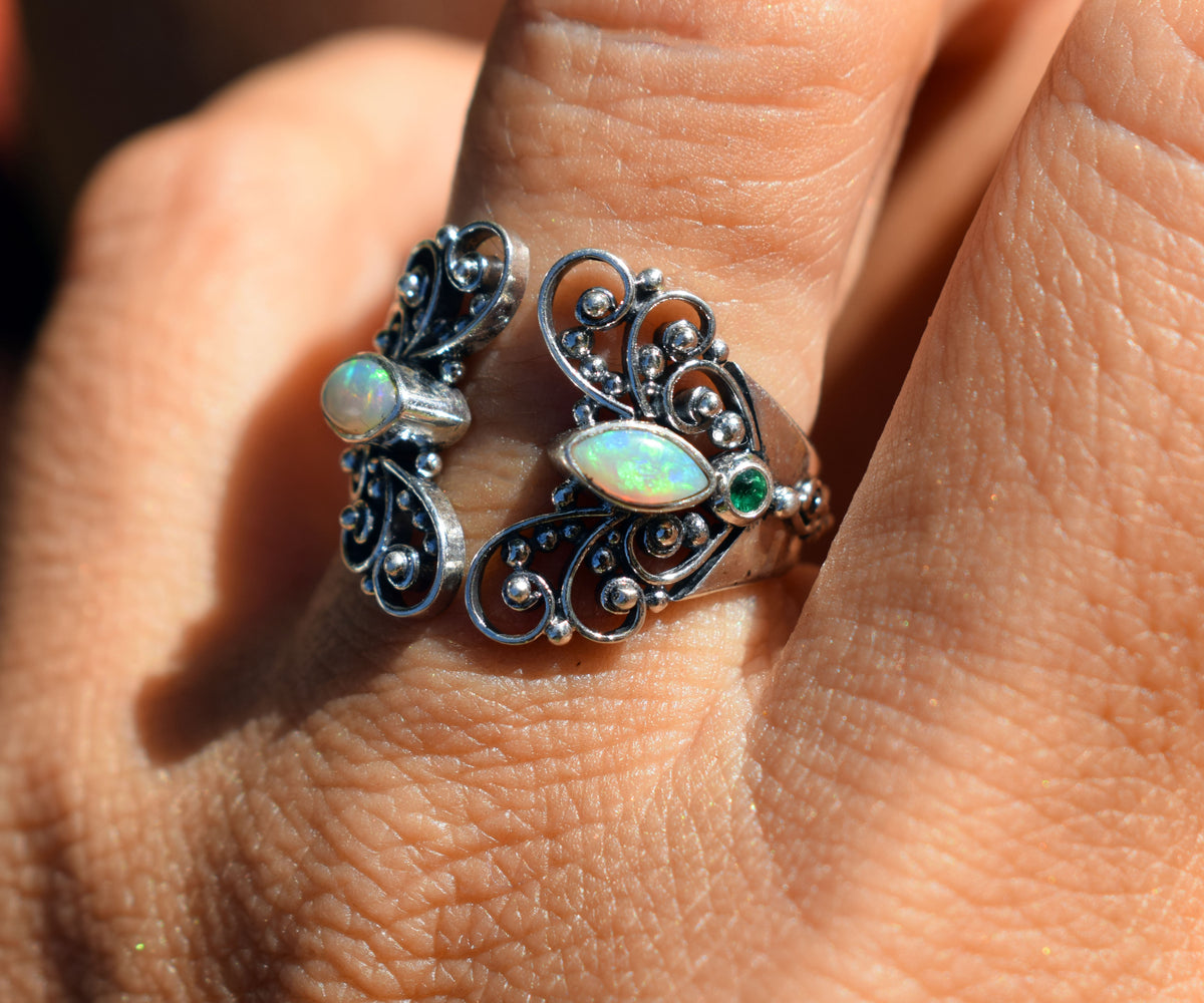 Anillo Open Butterfly Opalo Esmeralda
