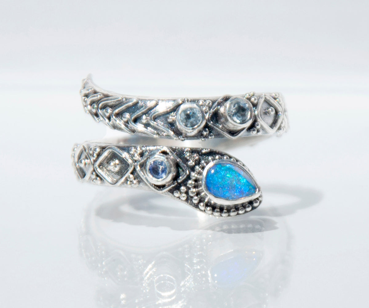 Anillo Kundalini Opalo Aguamarinas