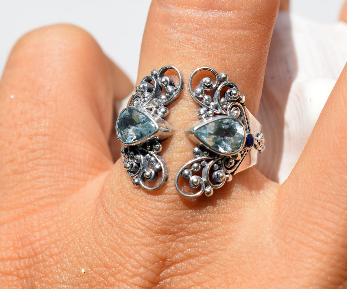Anillo Open Butterfly Aguamarina