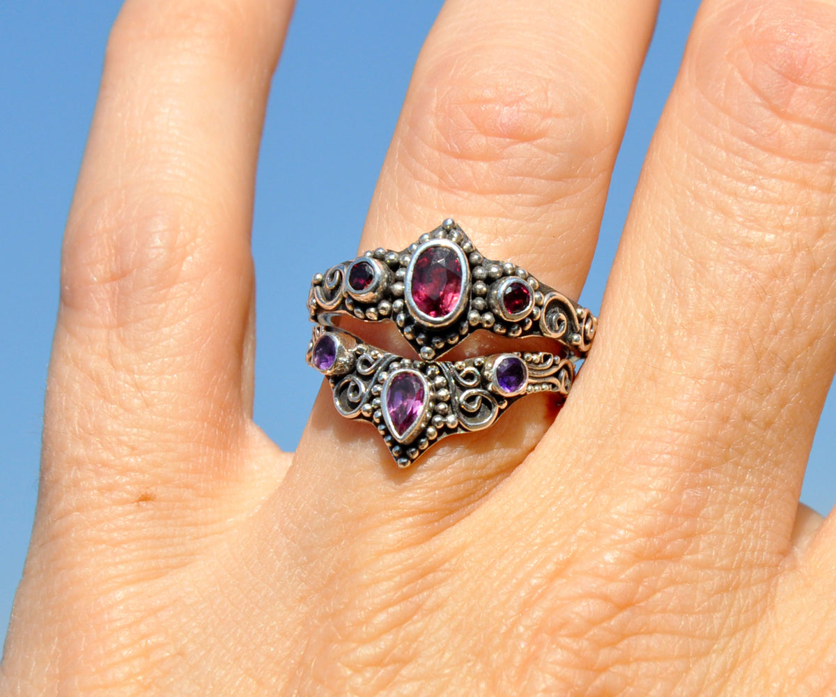 Anillo Fusión Rodolita Amatista