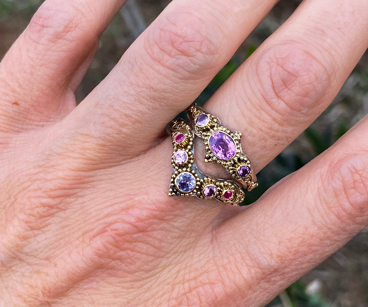 Anillo Fusión tanzanita y zafiros