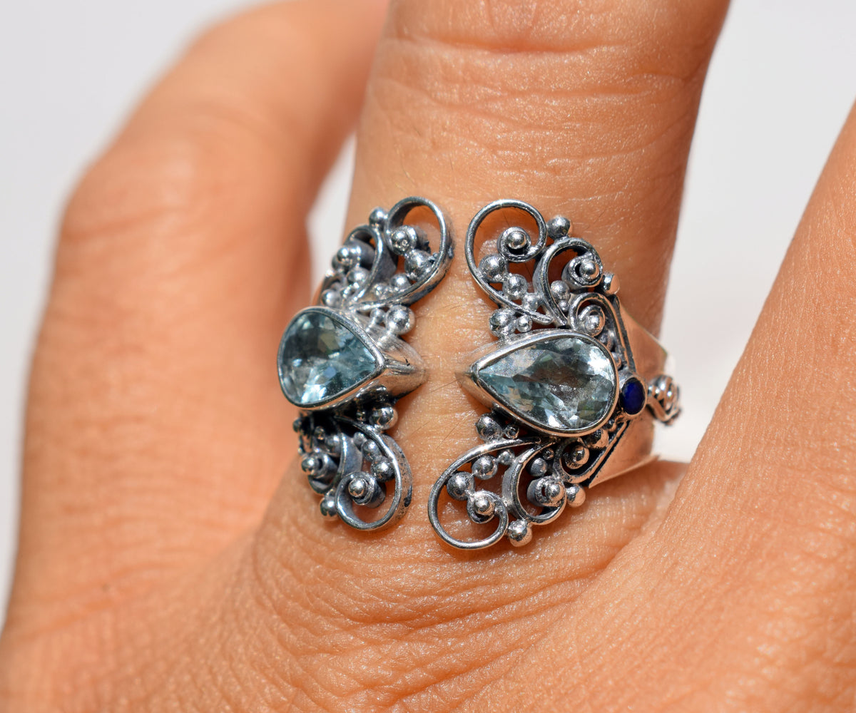 Anillo Open Butterfly Aguamarina