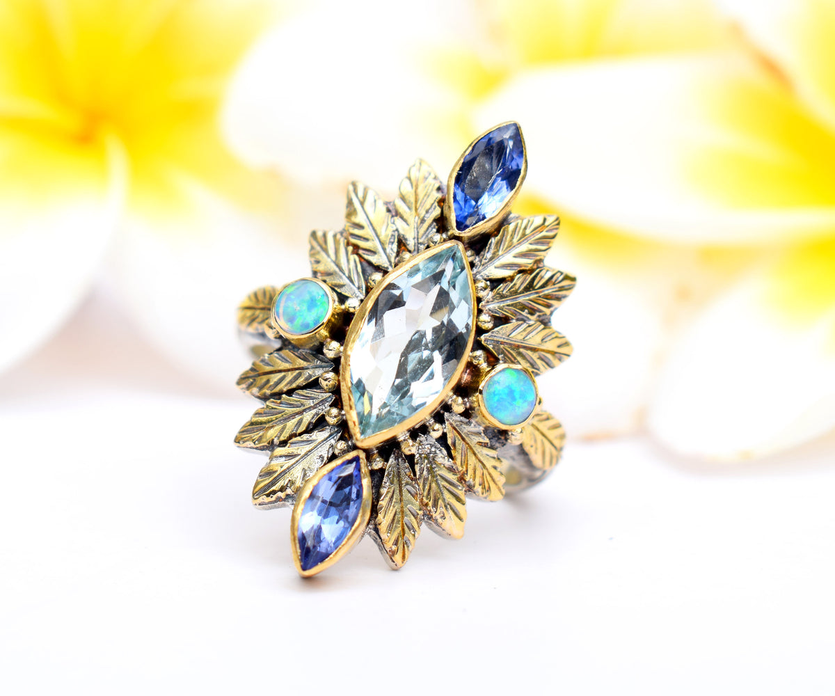 Anillo Pocahontas Queen Aguamarina