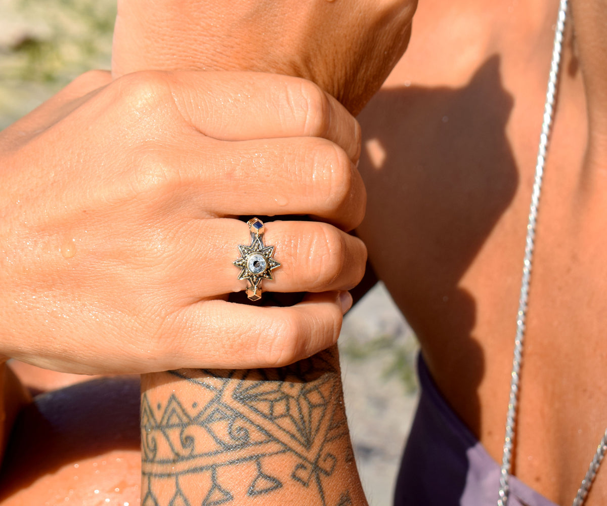 Anillo Cosmic Venus Aguamarina