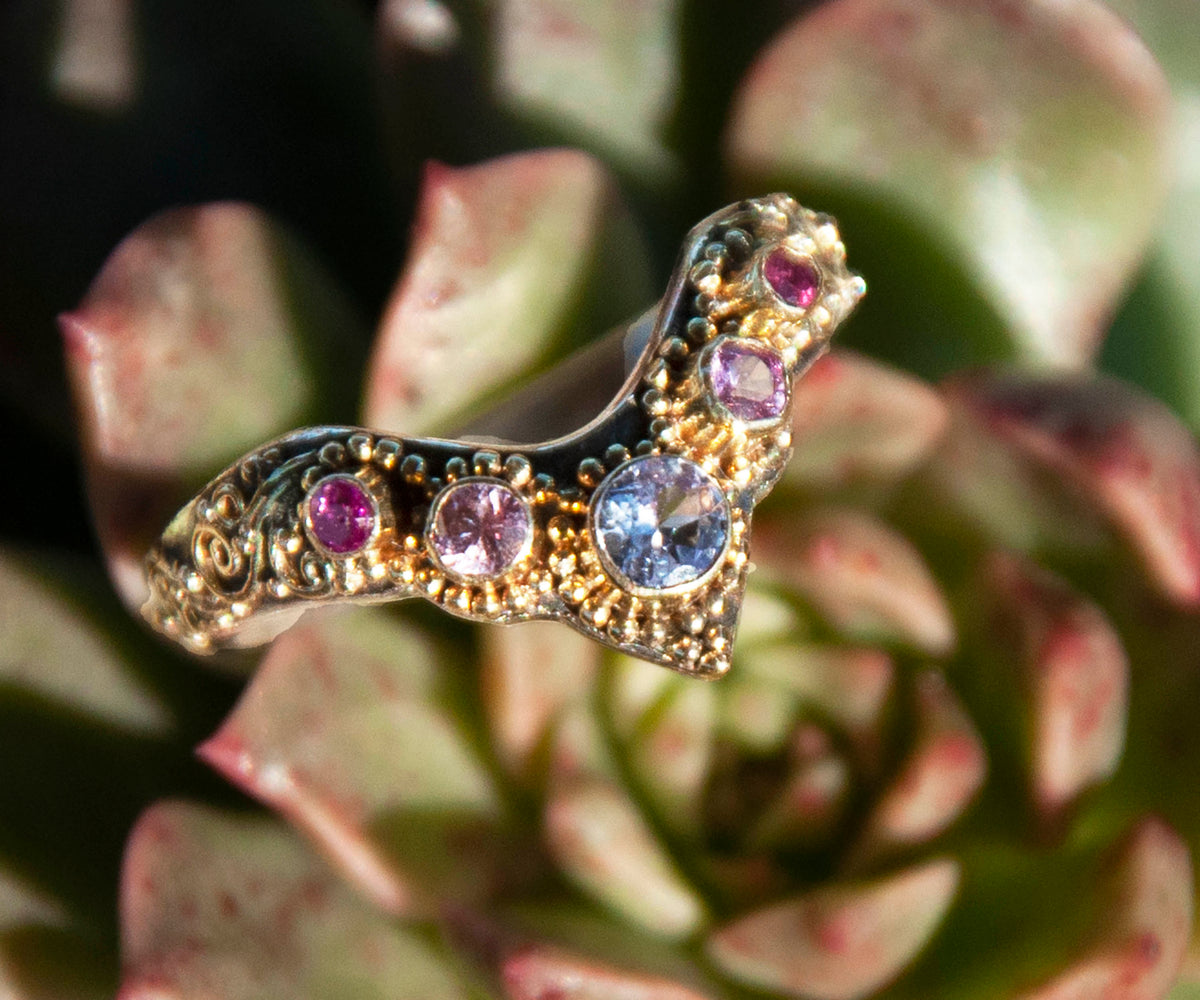 Anillo Fusión tanzanita y zafiros