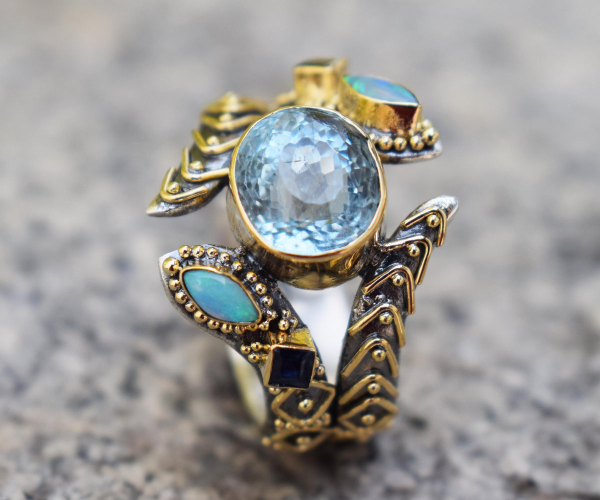 Anillo Kundalini Polaris Aguamarina