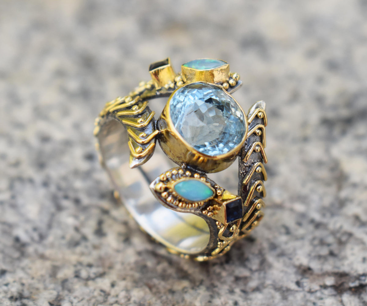 Anillo Kundalini Polaris Aguamarina