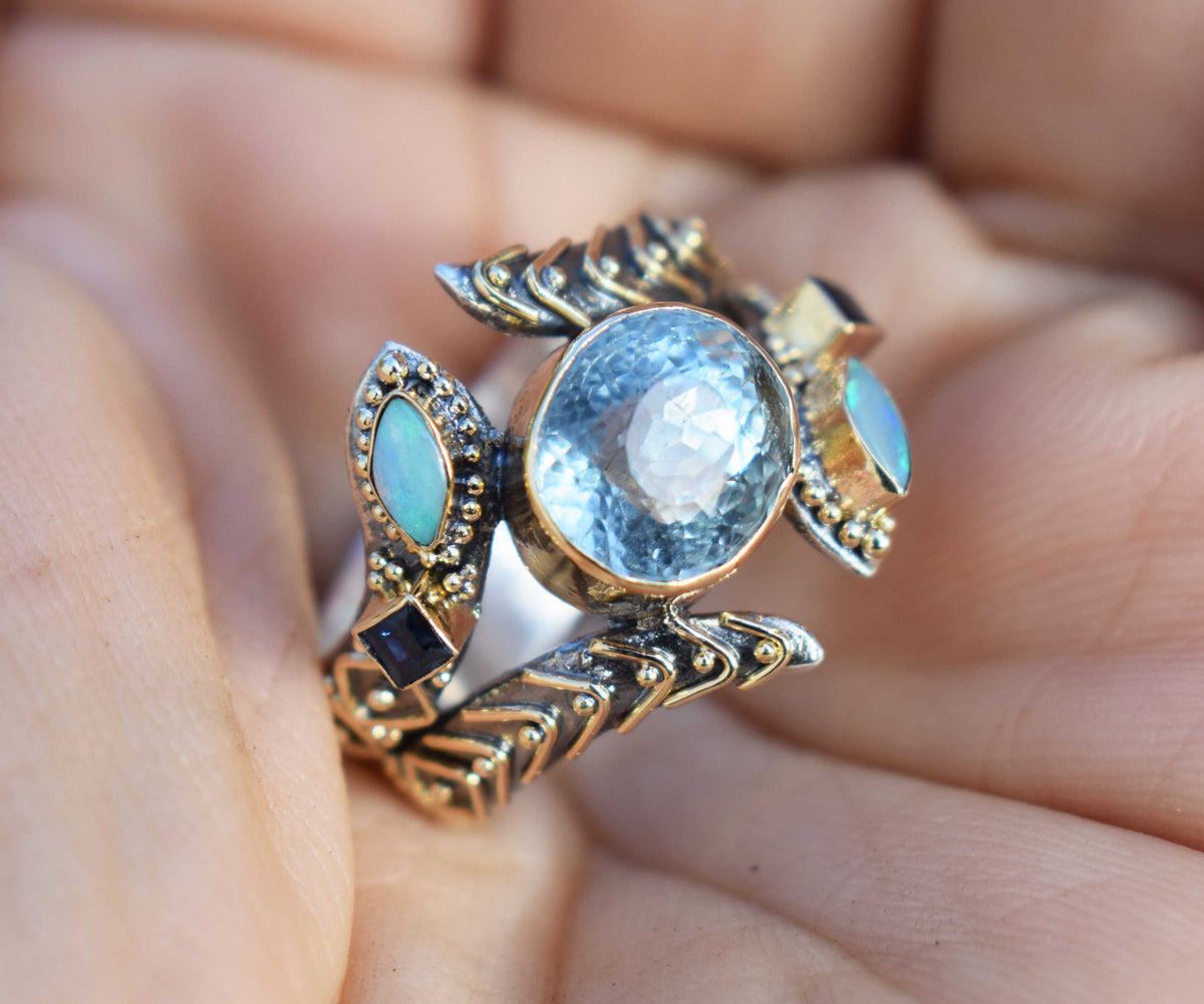 Anillo Kundalini Polaris Aguamarina