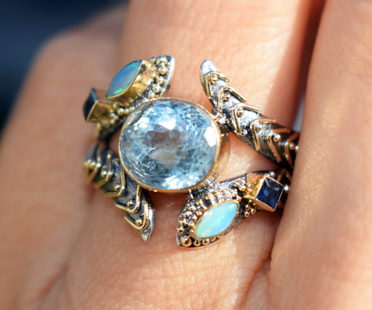 Anillo Kundalini Polaris Aguamarina