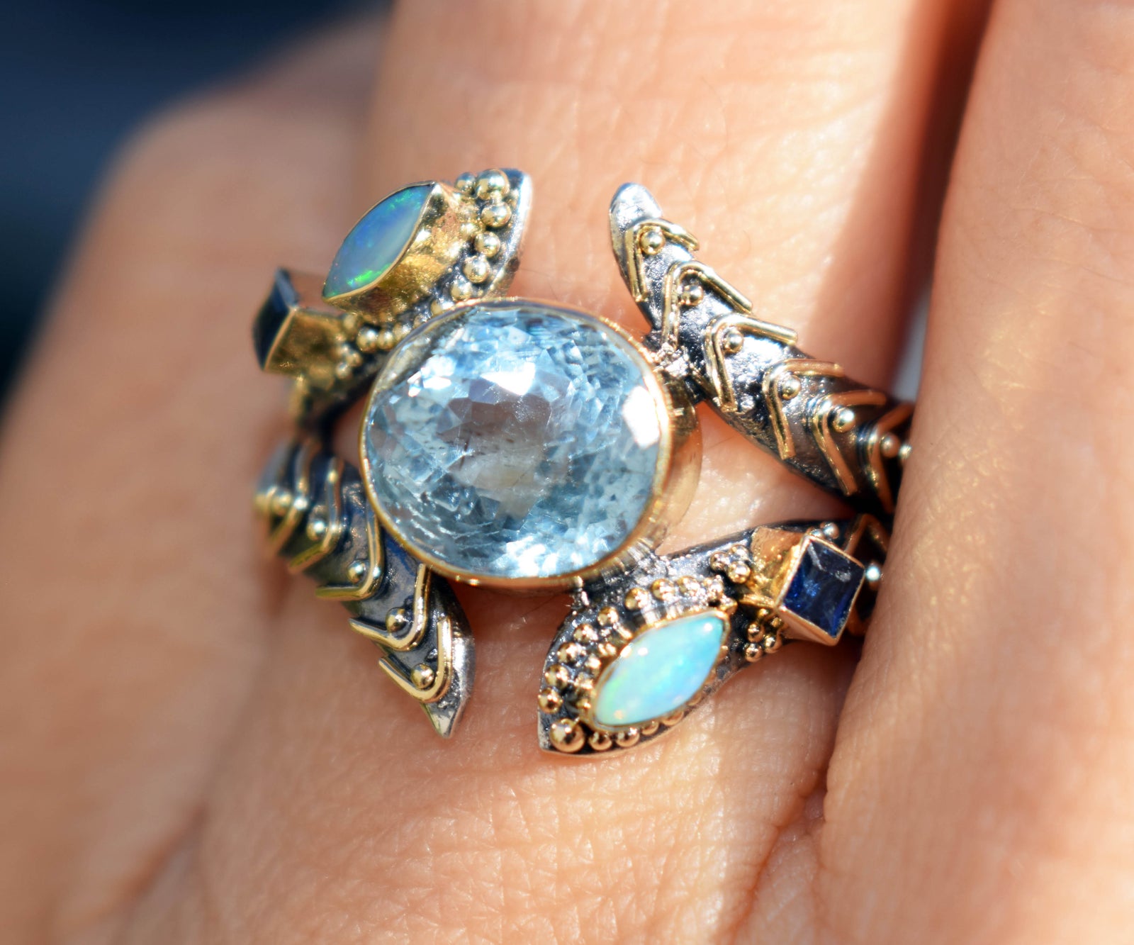 Anillo Kundalini Polaris Aguamarina