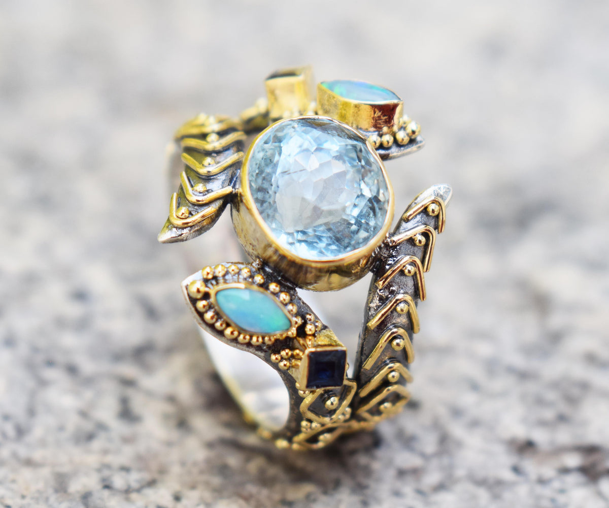 Anillo Kundalini Polaris Aguamarina