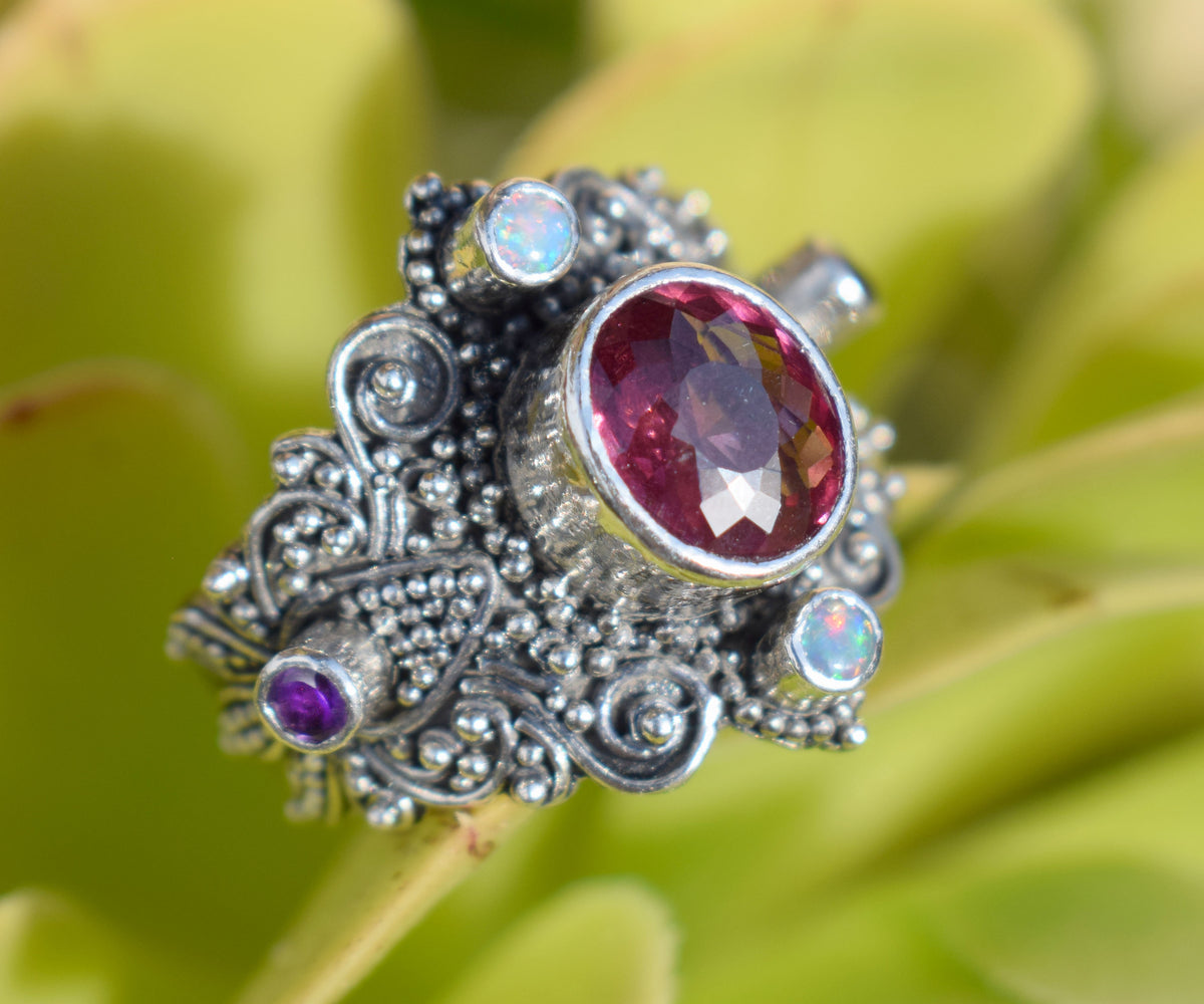 Anillo Lotus Rodolita Opalo