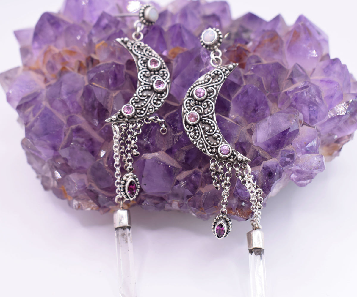 Aros Lluvia de Luna Zafiro Rosado