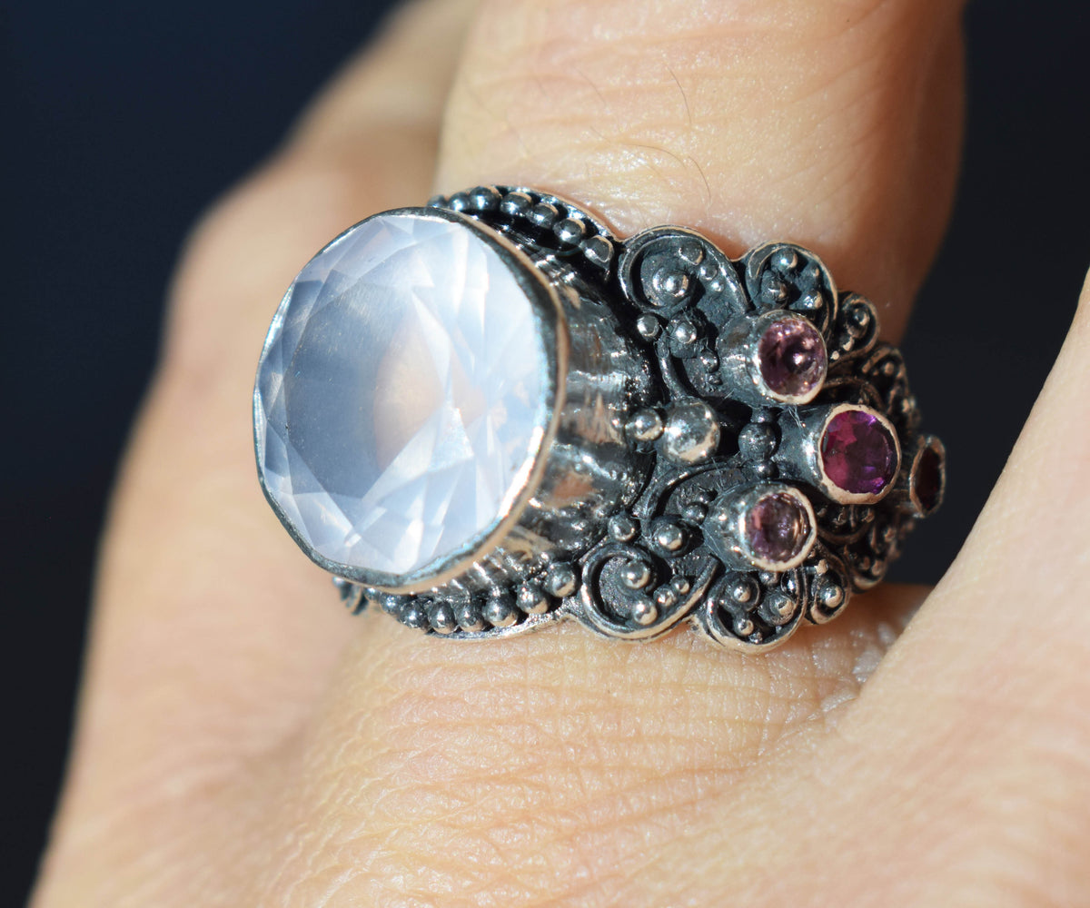 Anillo Sultan Cuarzo Rosa Edición Silver