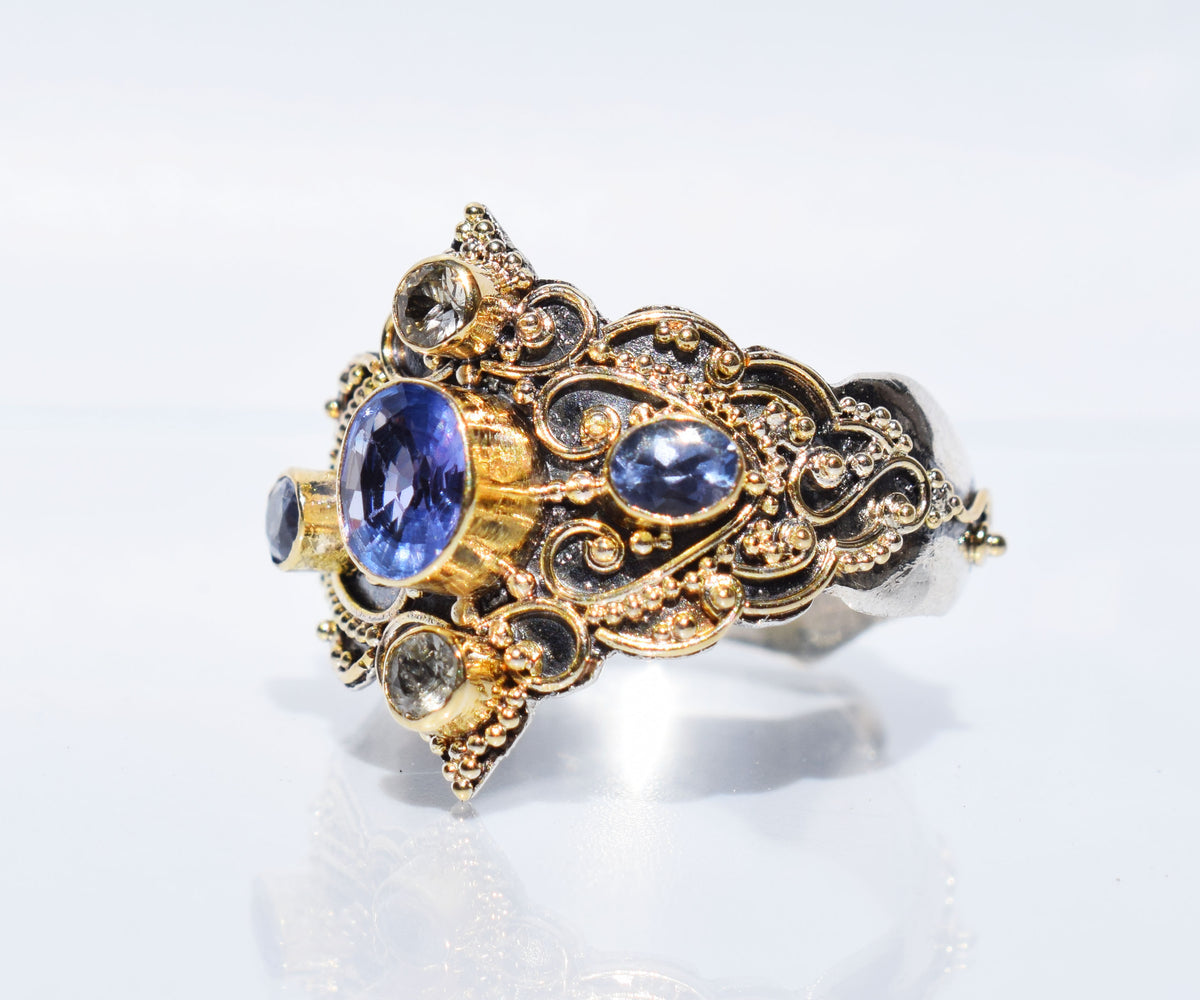 Anillo gold and silver Kerala Tanzanita