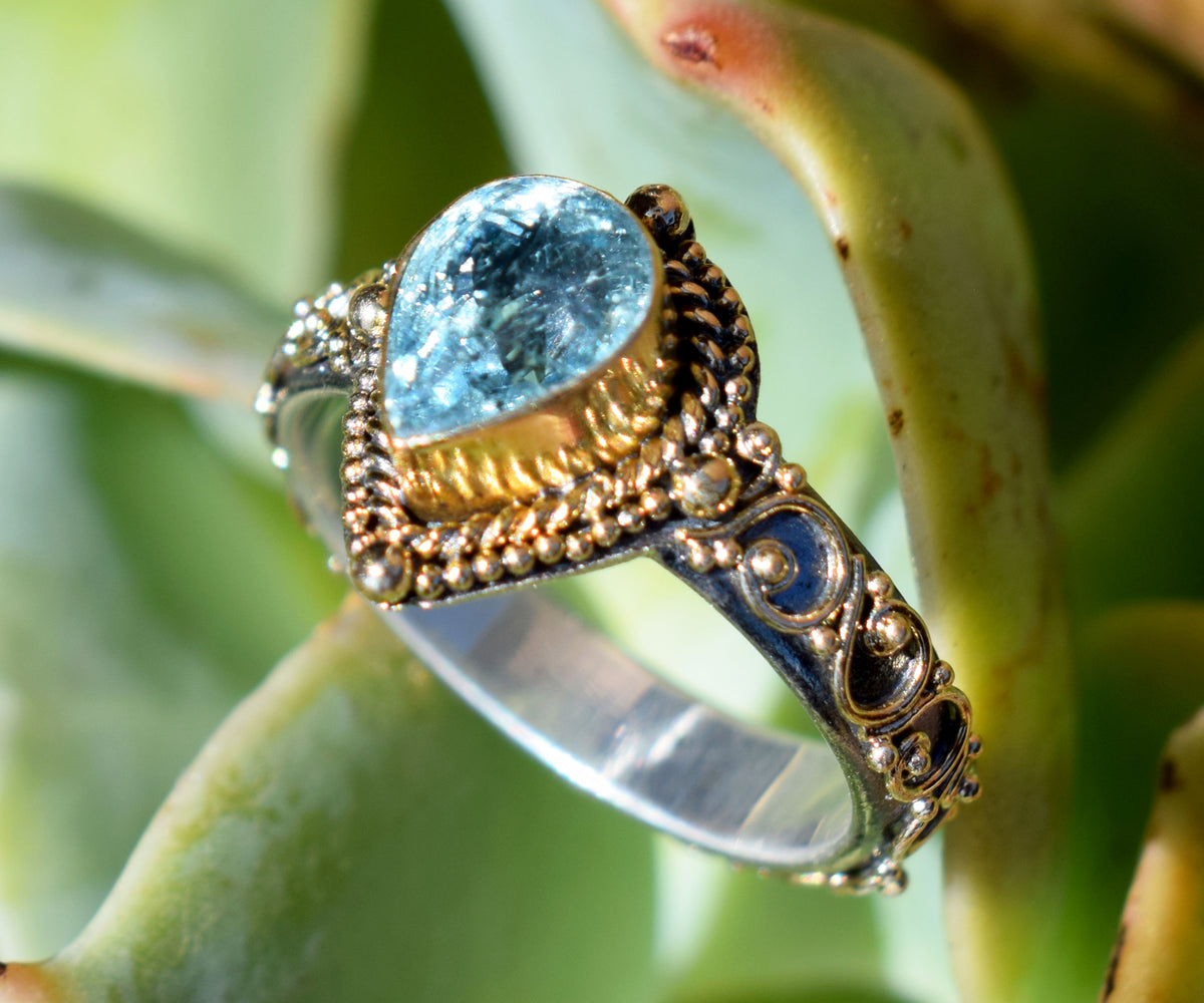 Anillo Fall in love Aguamarina