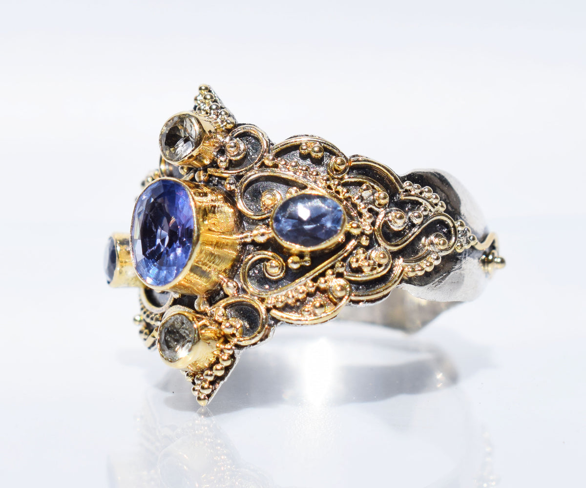 Anillo gold and silver Kerala Tanzanita
