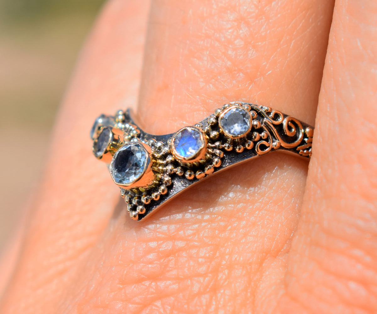 Anillo Fusión Queen Aguamarina