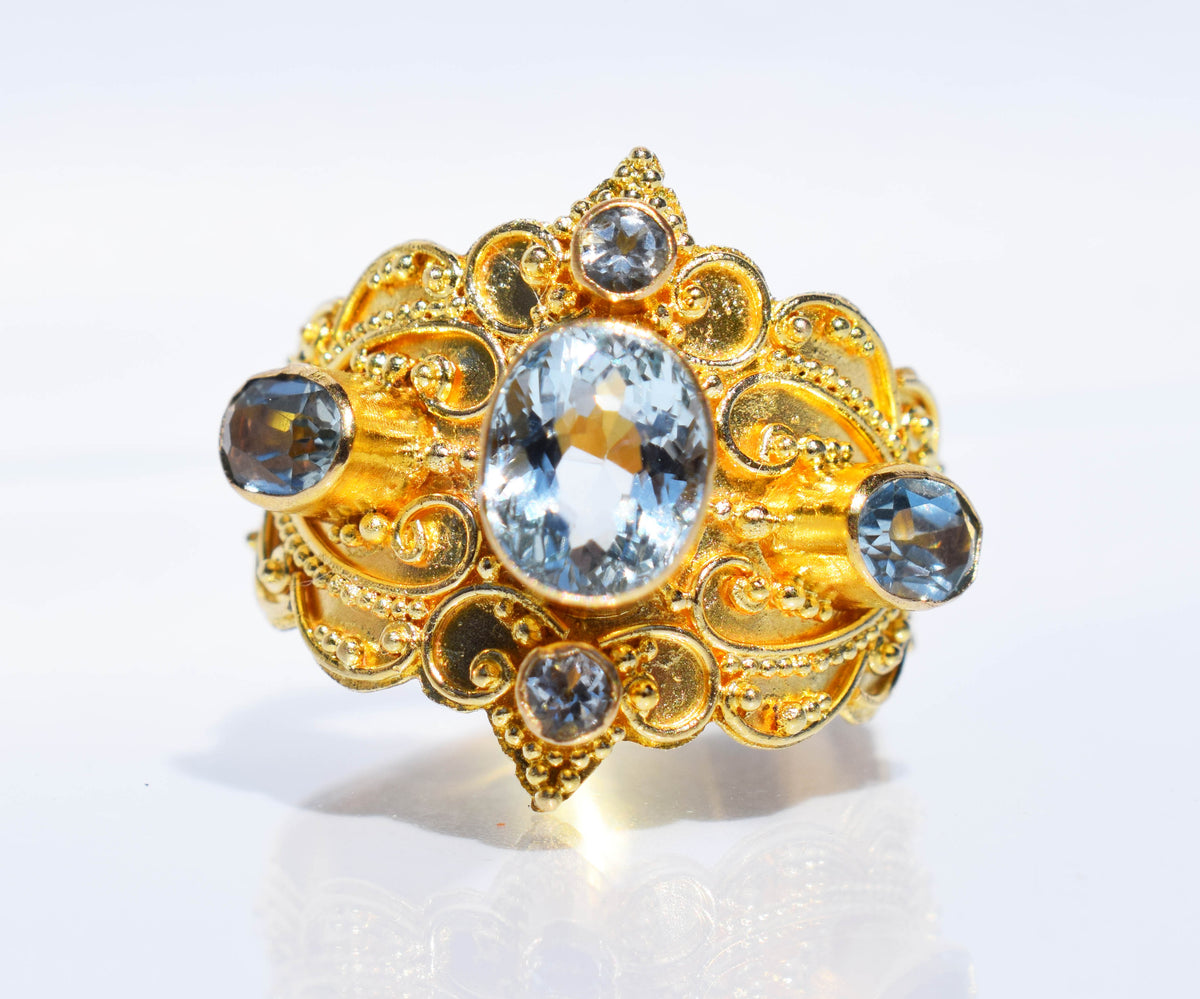 Anillo gold Kerala Aguamarina