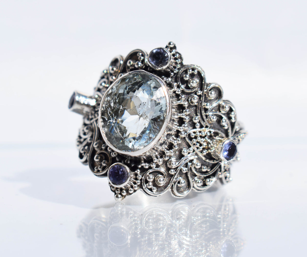 Anillo Lotus Aguamarina