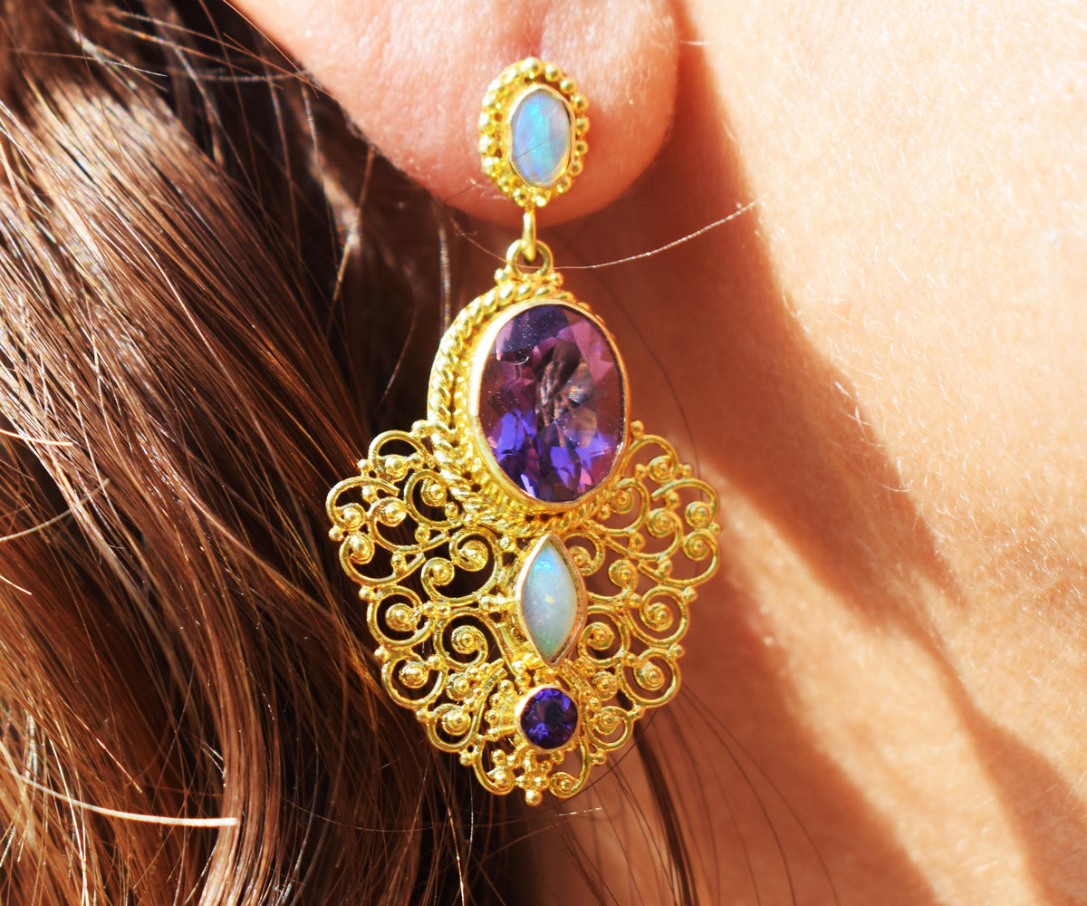 Aros Buterfly Amatista Opalo