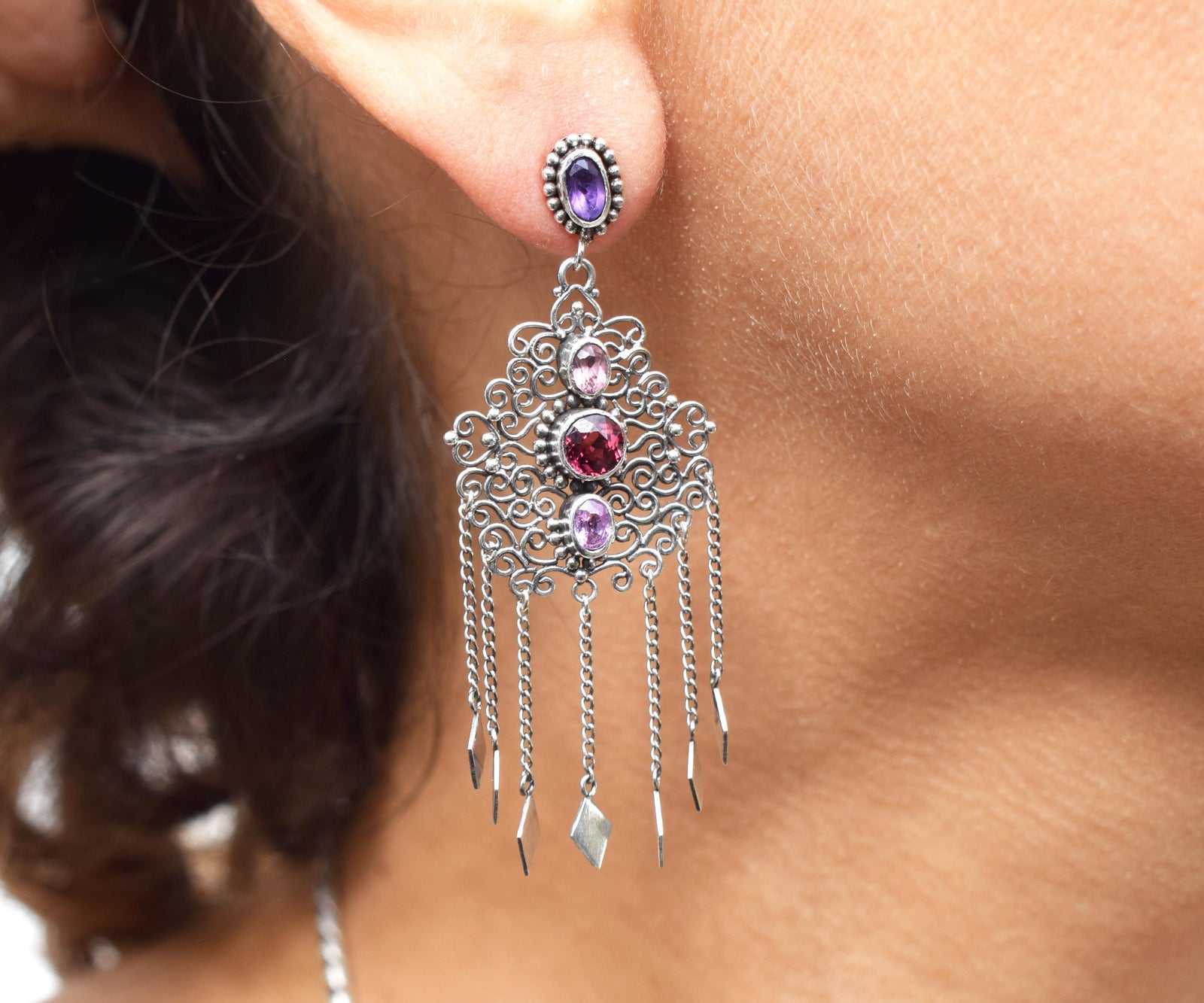 Aros Kalbelia Silver Rodolitas