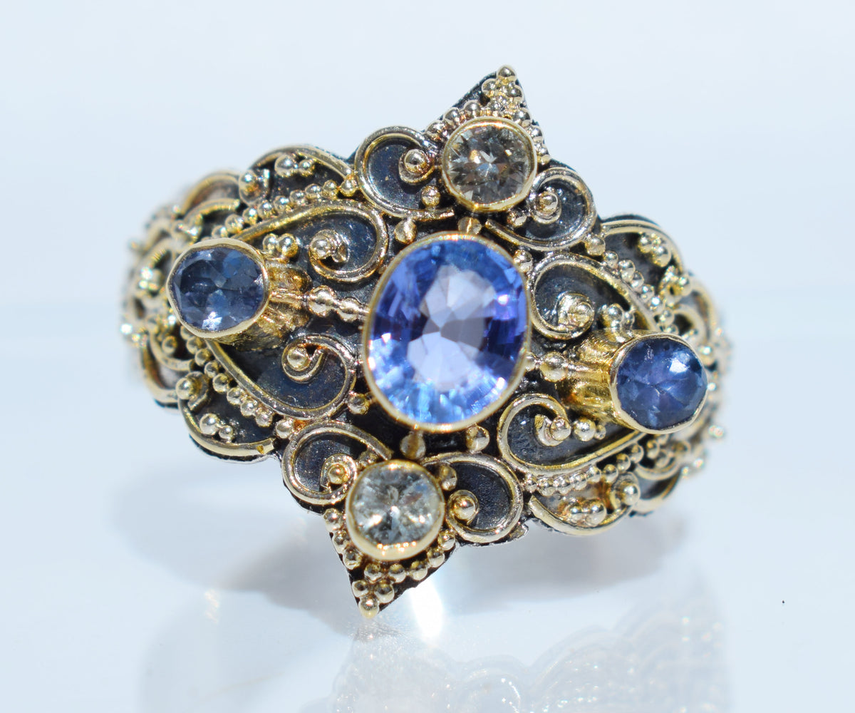 Anillo gold and silver Kerala Tanzanita