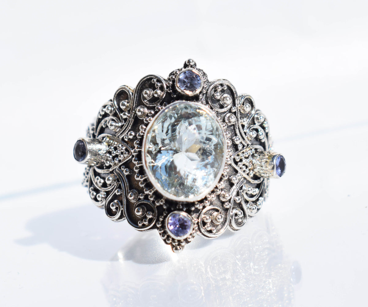 Anillo Lotus Aguamarina