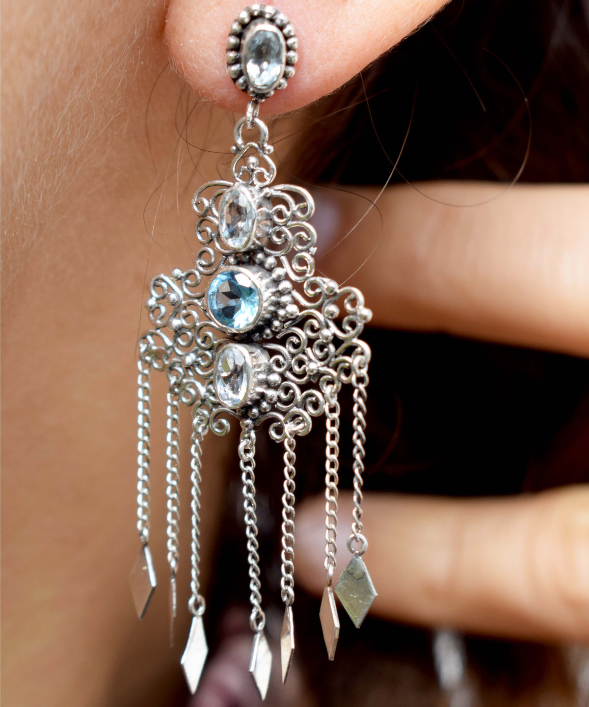 Aros Kalbelia Silver Topacios