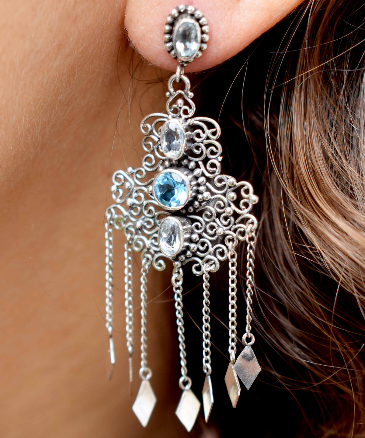 Aros Kalbelia Silver Topacios