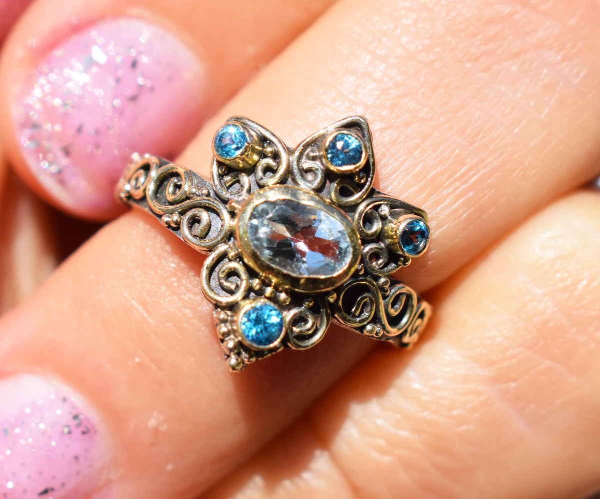 Anillo Cosmic Star Aguamarina